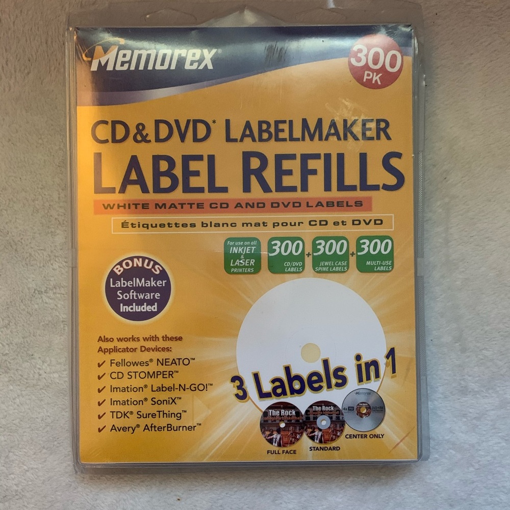 Memorex CD/DVD Labels-300 White Labels
